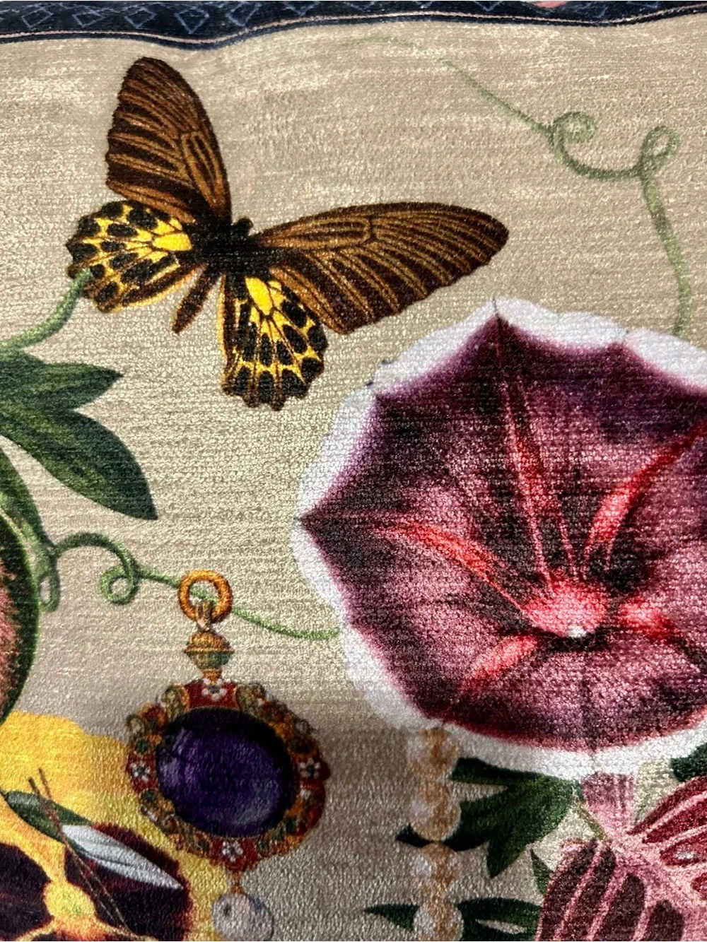Muzaluci Botanical Butterfly Velvet Throw Pillow Maximalism Floral Art Deco